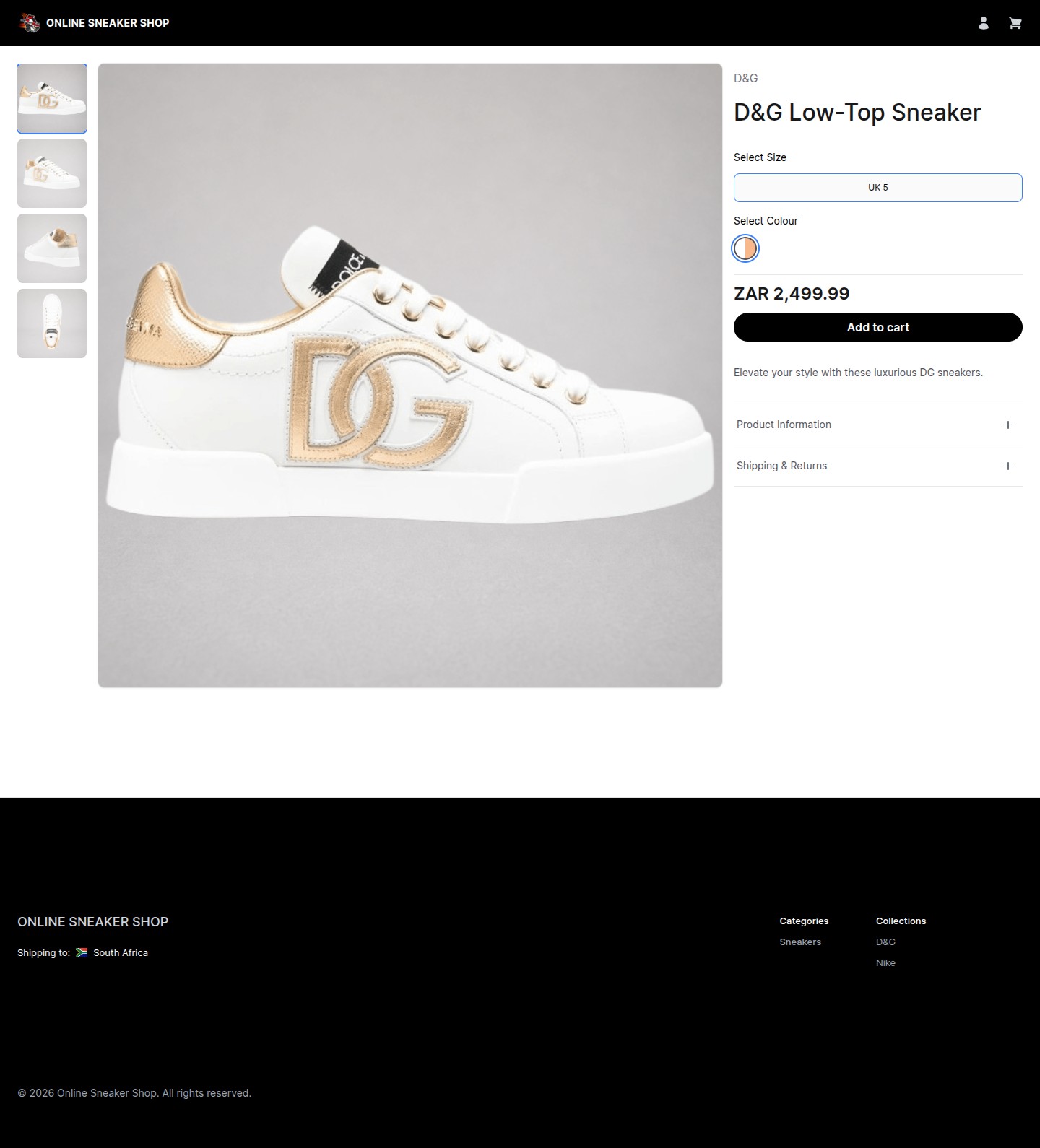 Online Sneaker Shop Product Detail Page View