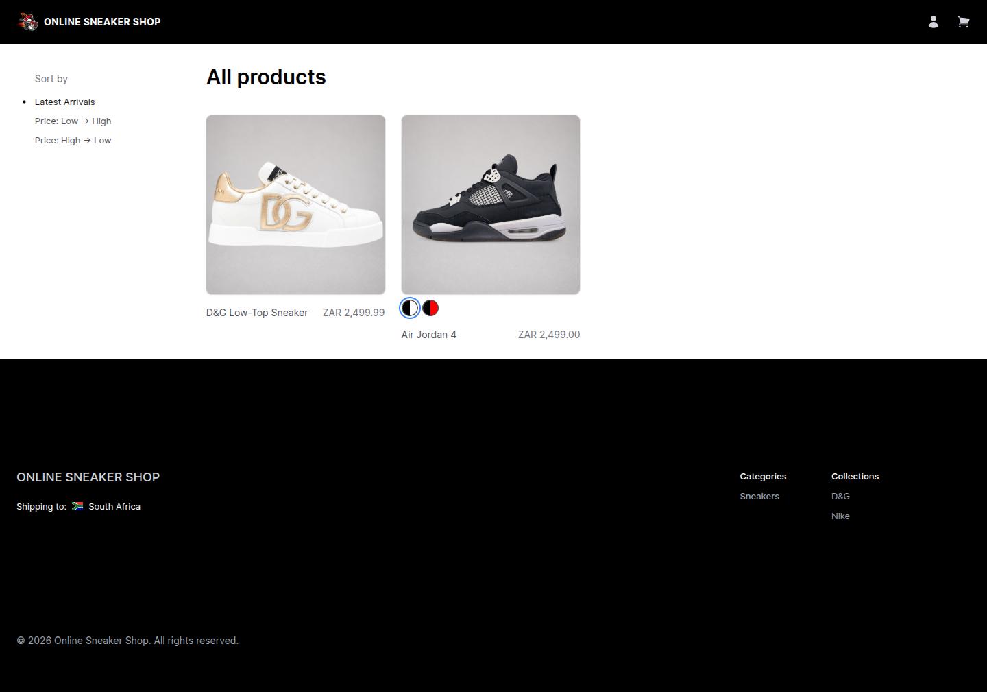 Online Sneaker Shop Storefront Catalogue View